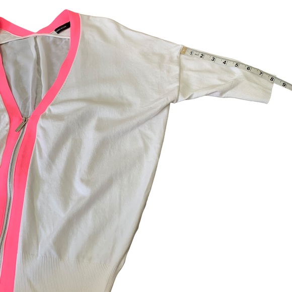 Karen Millen Sporty Pink White Zip Top Short Sleeve Mesh Cardigan US Size 4 UK 8 - Picture 4 of 10